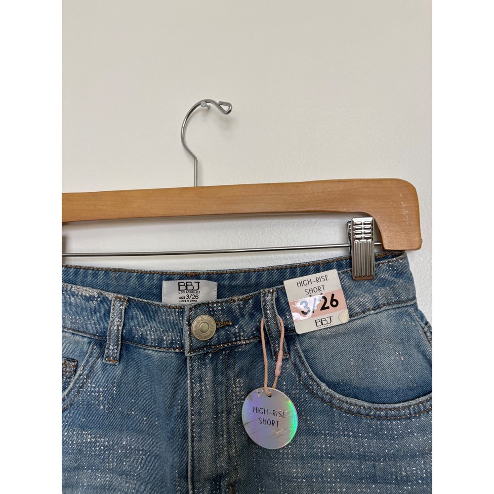 BBJ Los Angeles High-Rise Distressed Bedazzled Jean Shorts – Blue – Size 3/26 - Picture 2 of 3